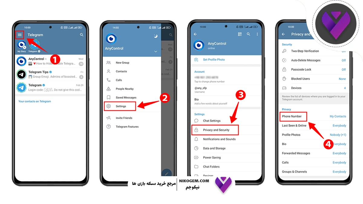 آموزش پنهان جانبی کردن شماره در تلگرام بدون نیاز به اپلیکیشن‌