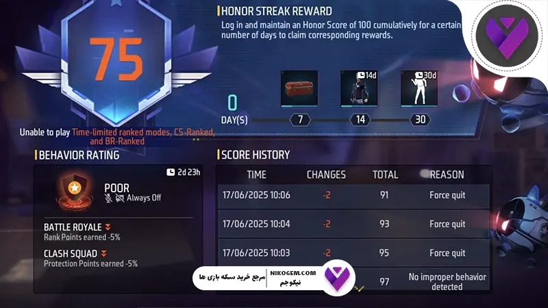 Honor Score فری فایر